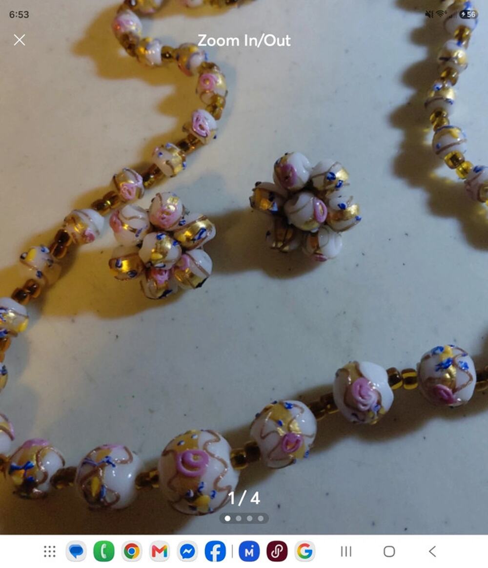 Vintage Murano birthday cake glass necklace and earring set